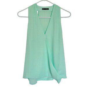 Krisa Seafoam Green Sleeveless Top Womens XS Faux Wrap Detail Tank Trendy Flowy